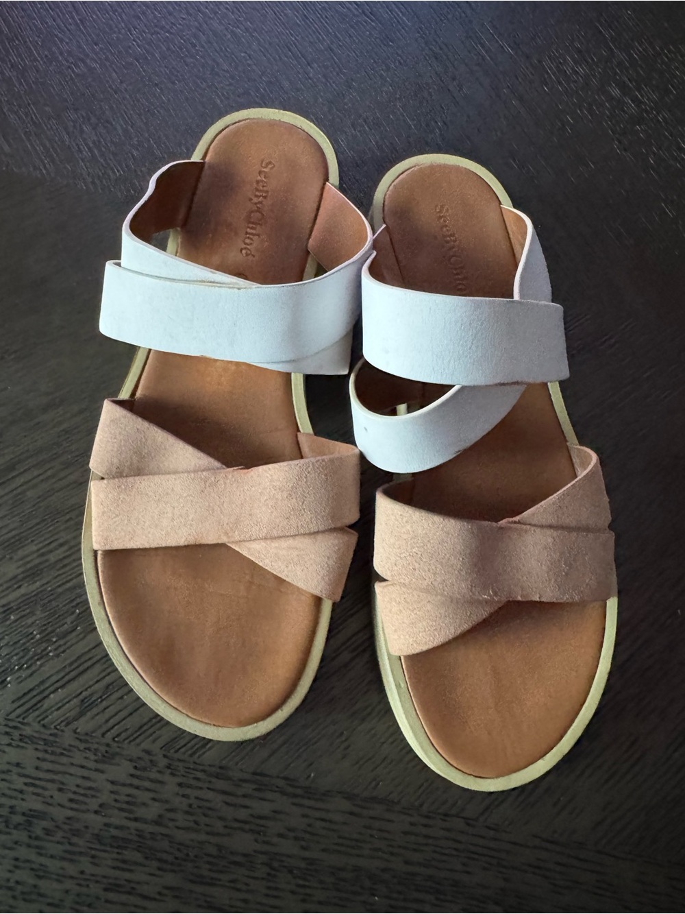 See By Chloe Two-Band Slide Sandals in Blush & White size 39.5/9